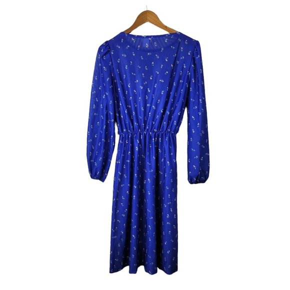 Vintage Shirt Dress size 8/10 midi long Navy Blue Alt Secretary Rainbow Floral - Picture 5 of 6